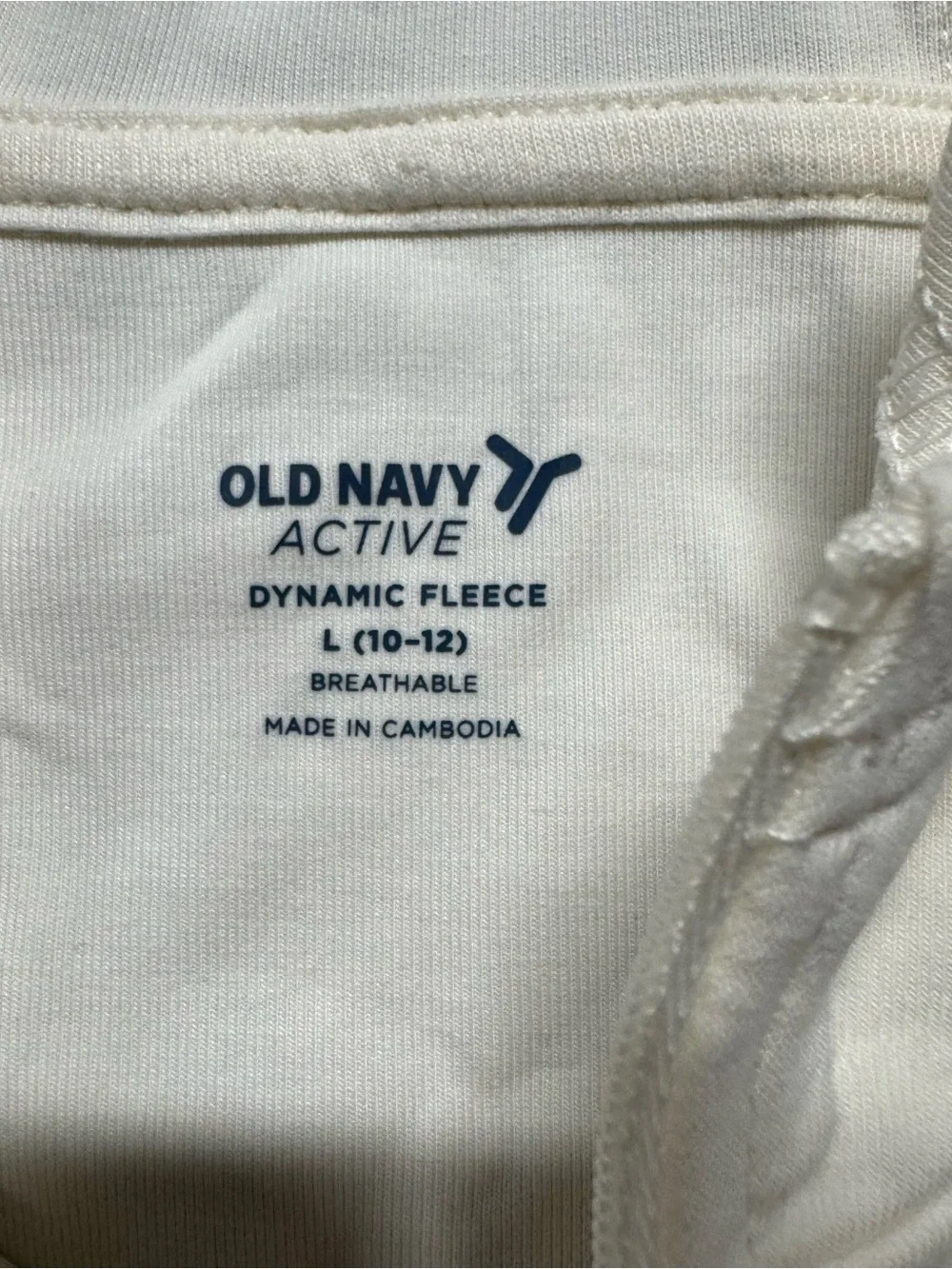 Old Navy Active Dynamic Fleece White Zip Up Hoodie Girls Size L 10-12